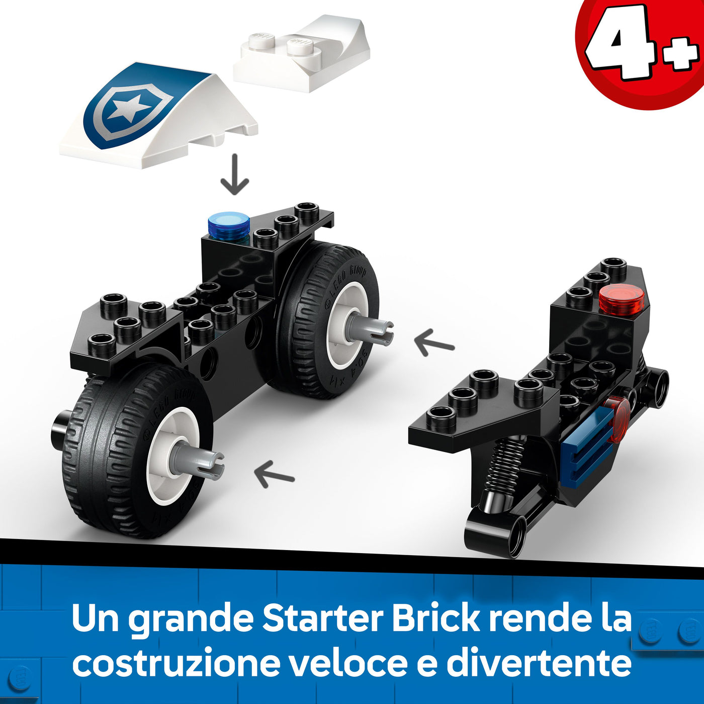 Inseguimento della moto della Polizia visione dettaglio Starter Brick