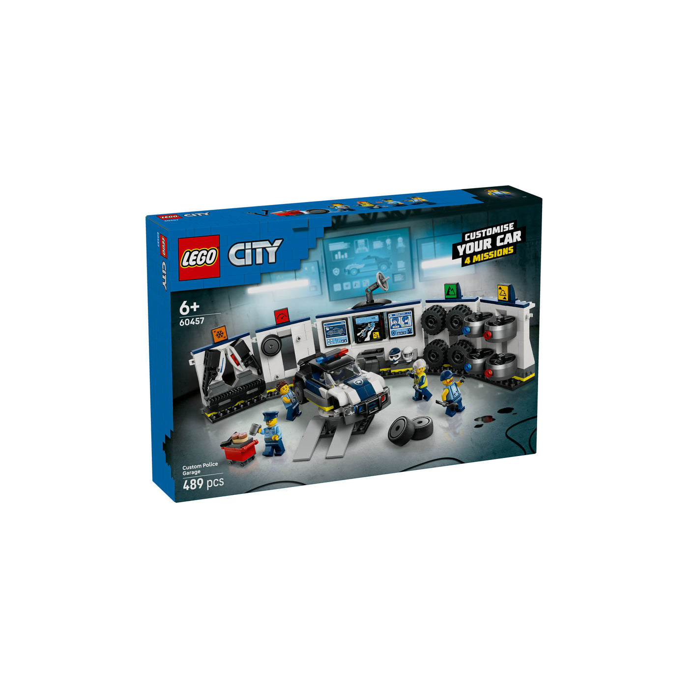 Officina delle auto della Polizia visione con prospettiva laterale della scatola del set lego