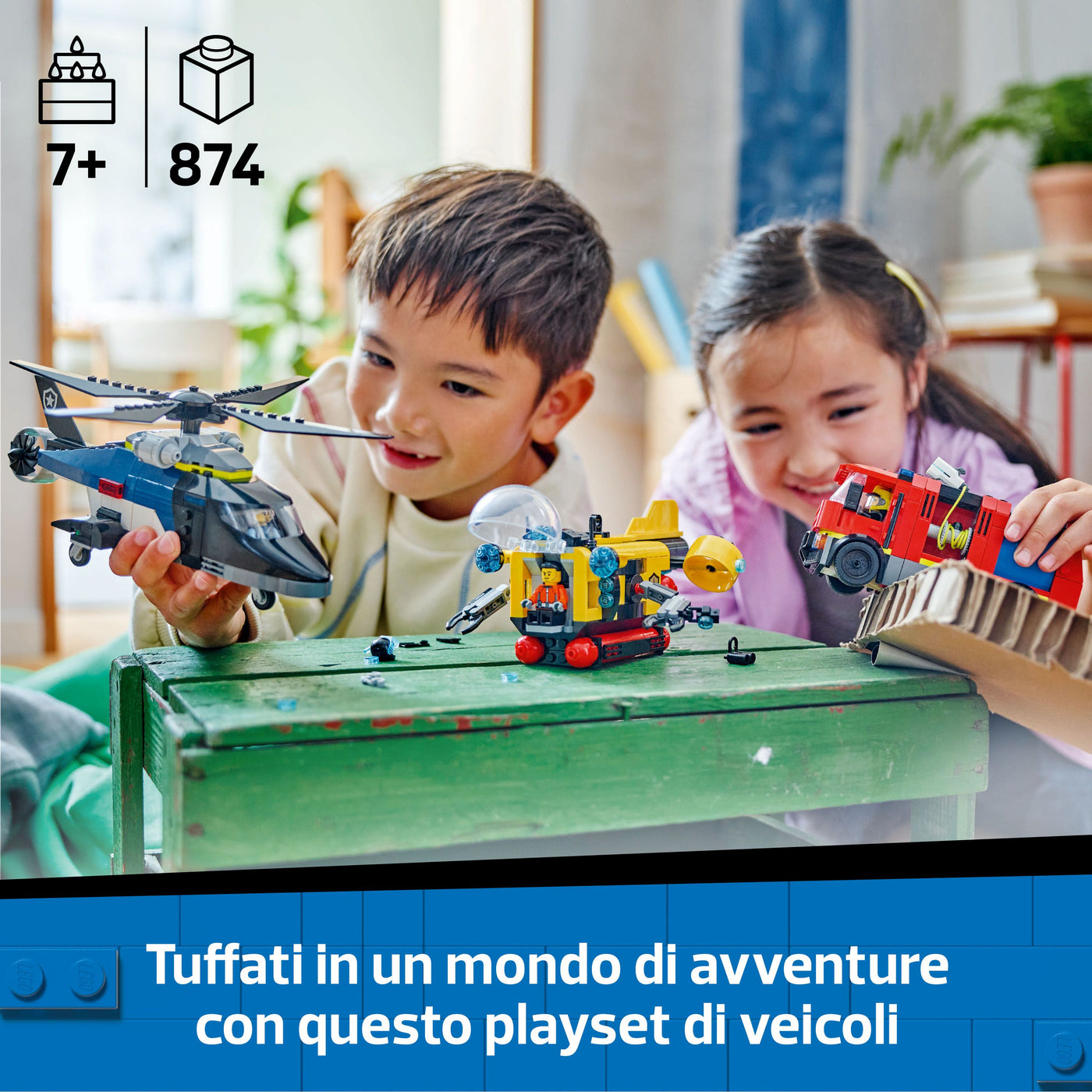 Elicottero, autopompa e sottomarino fotografia "Tuffati in un mondo di avventure con questo playset di veicoli"