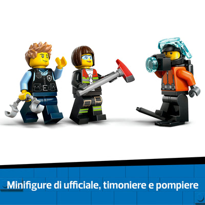 Elicottero, autopompa e sottomarino visione dettaglio minifigure incluse nel set lego