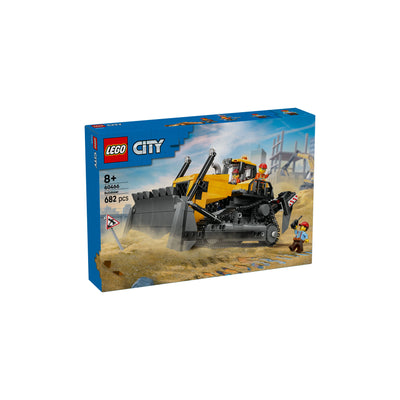 Bulldozer giallo visione con prospettiva laterale della scatola del set lego