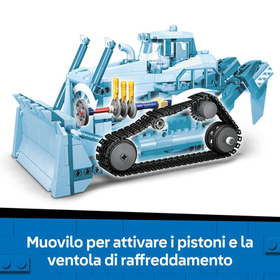 Bulldozer giallo visione dettaglio mobilità del veicolo del set lego