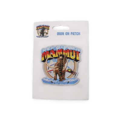 Patch Mammut visione frontale della Patch con il logo dell'attrazione Mammut di Gardaland Park e il cartoncino di confezionamento