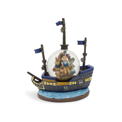 Palla Acqua Animal Treasure Island statuetta con personaggi e nave della ciurma di Nine Lives, visione frontale
