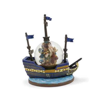 Palla Acqua Animal Treasure Island statuetta con personaggi e nave della ciurma di Nine Lives, visione retro
