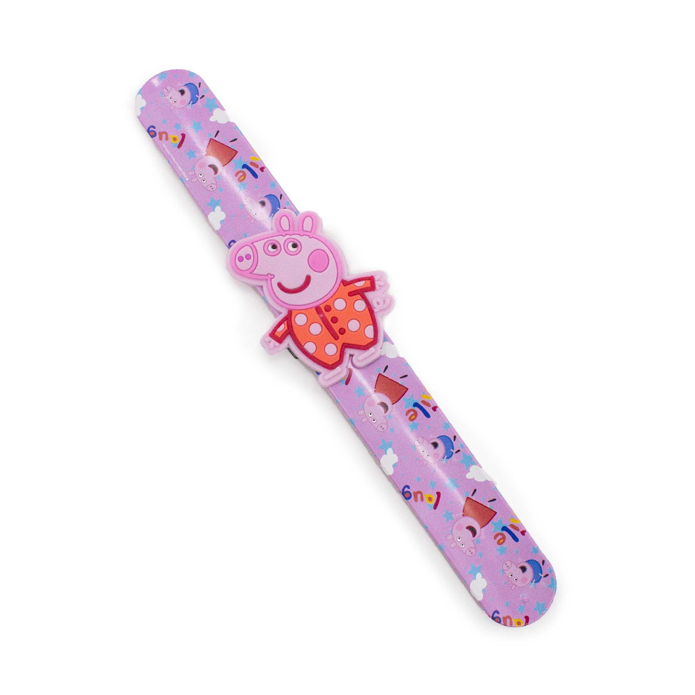 Bracciale a scatto rosa Peppa Pig visione dall'alto braccialetto aperto 