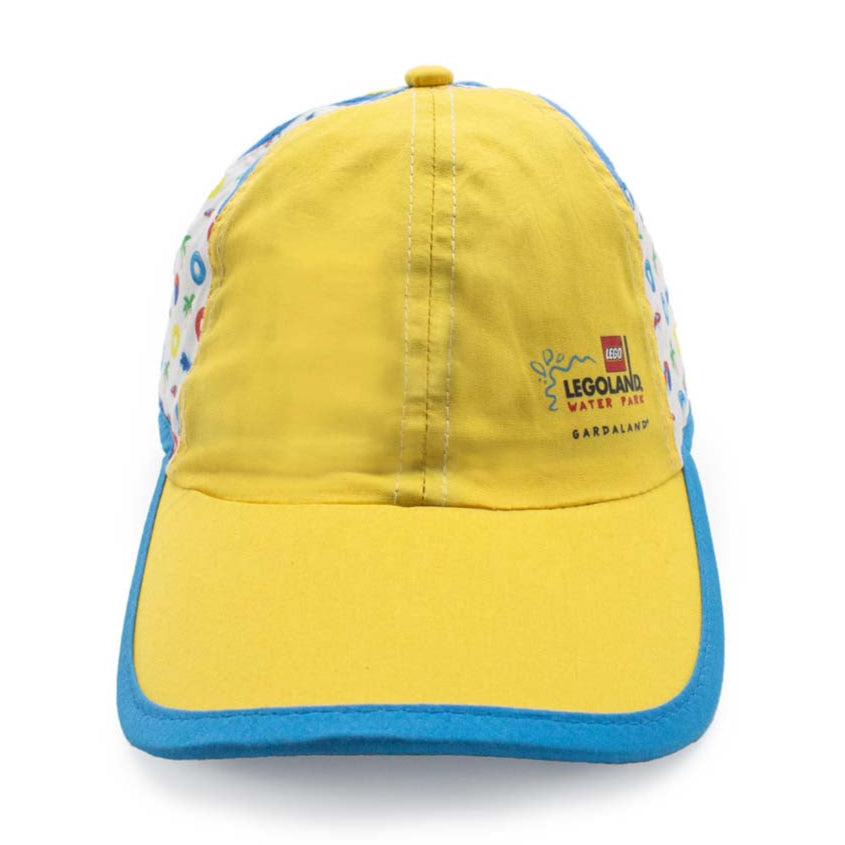 Cappello LEGOLAND® bambini visione con frontale del cappello giallo e azzurro con stampe