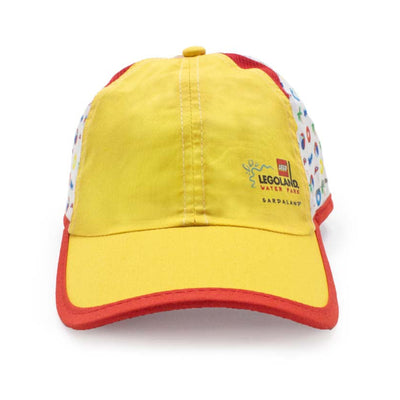 Cappello LEGOLAND® bambini visione frontale del cappello giallo e rosso con stampe