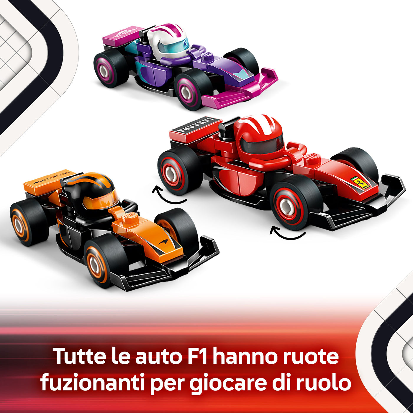 Monoposto di F1® da collezione fotografia promozionale "Tutte le auto F1 hanno ruote funzionanti per giocare di ruolo"