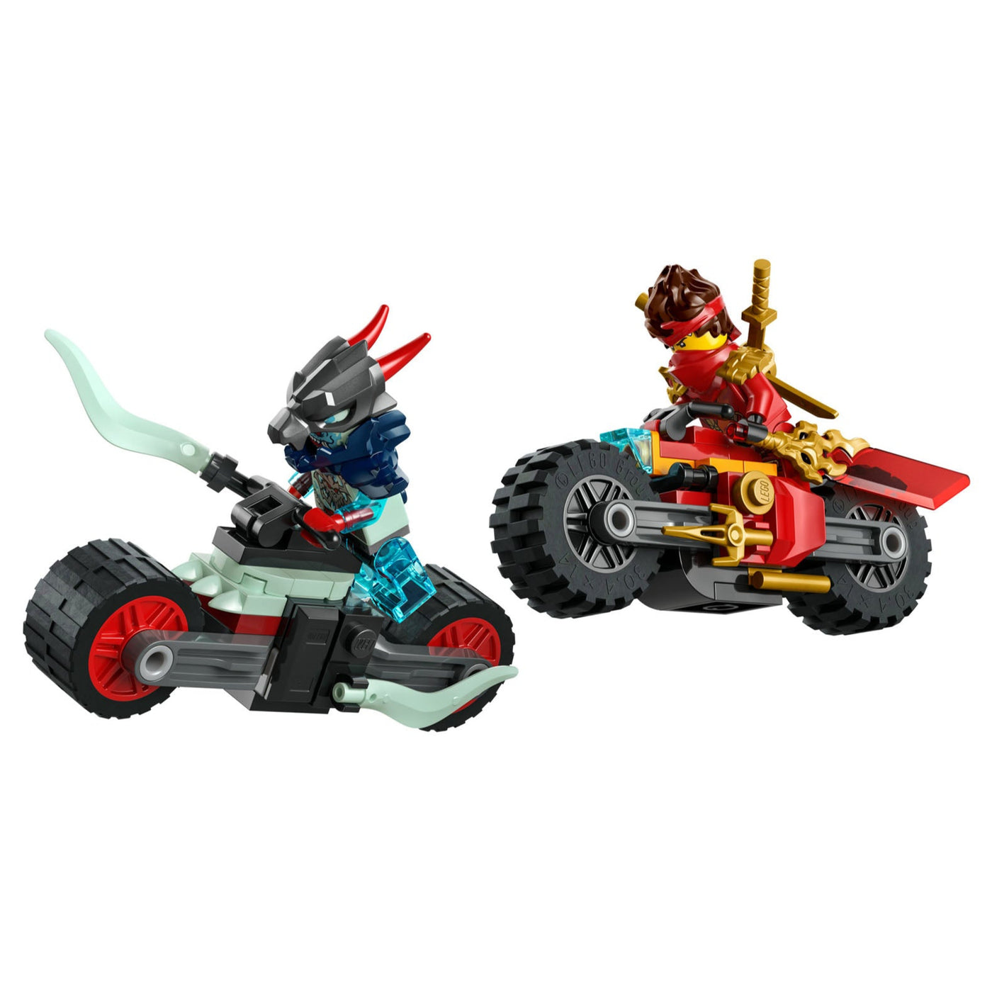 Gara di velocità sulla moto di Kai visione del set lego completo costruito