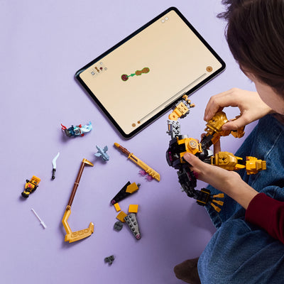 Battle Mech Spinjitzu di Arin ftoografia dall'alto del set lego in costruzione