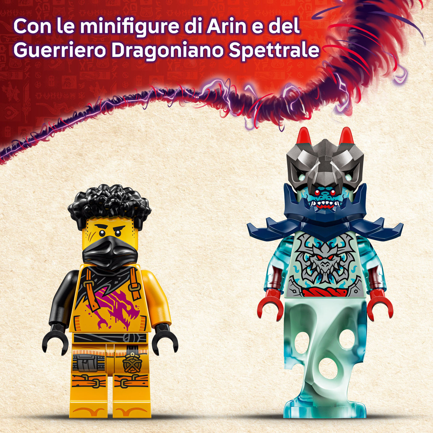 Battle Mech Spinjitzu di Arin visione dettaglio minifigure incluse nel set lego