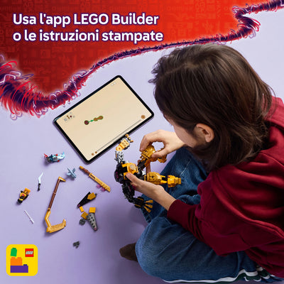 Battle Mech Spinjitzu di Arin fotografia dall'alto del set lego in costruzione "Usa l'App LEGO Builders o le istruzioni stampate"