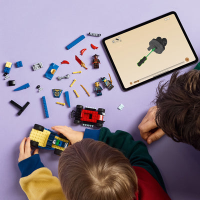 Duello ad alta velocità tra Rogue e Drix fotografia dall'alto del set lego in costruzione