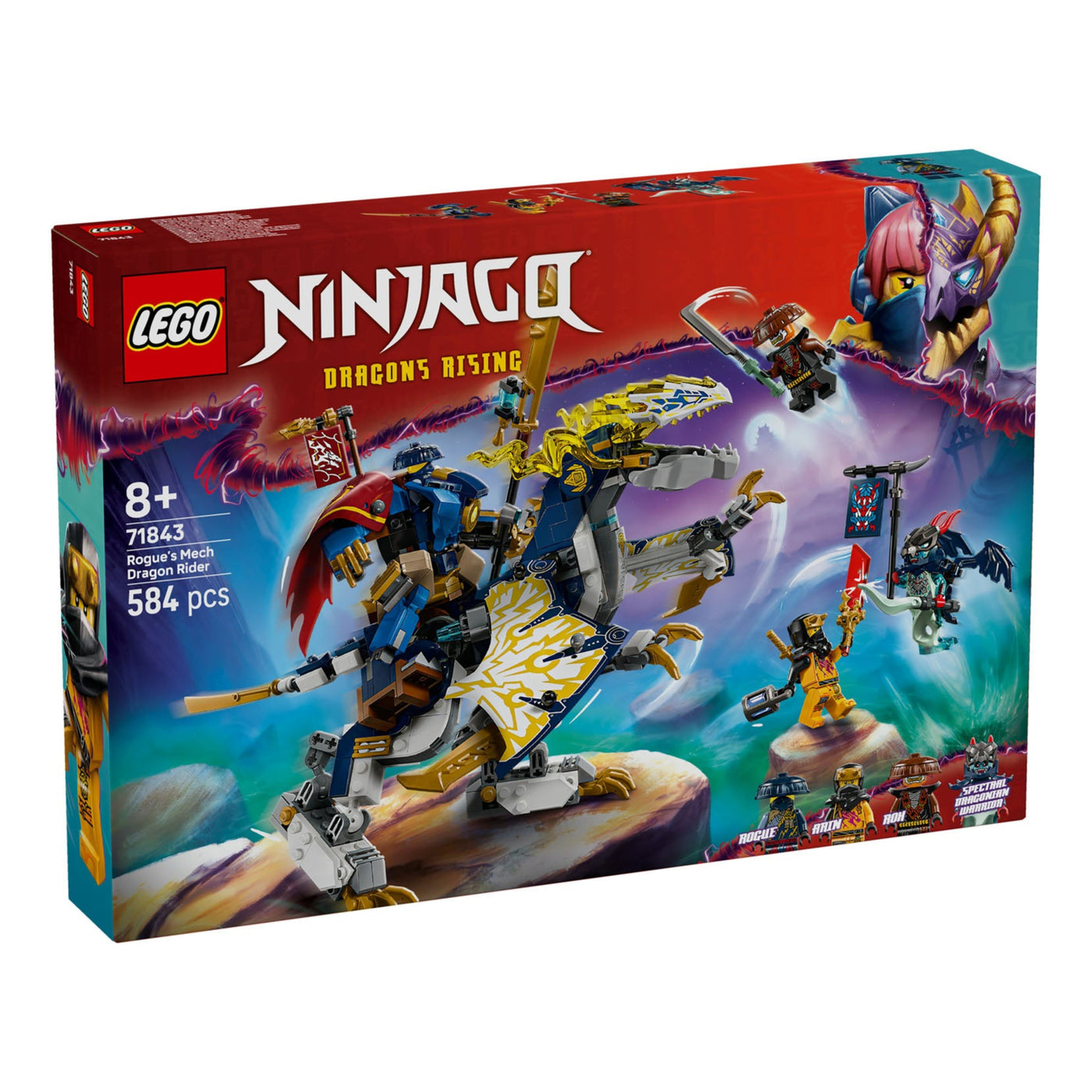 Mech cavalca-drago di Rogue visione con prospettiva laterale della scatola del set lego