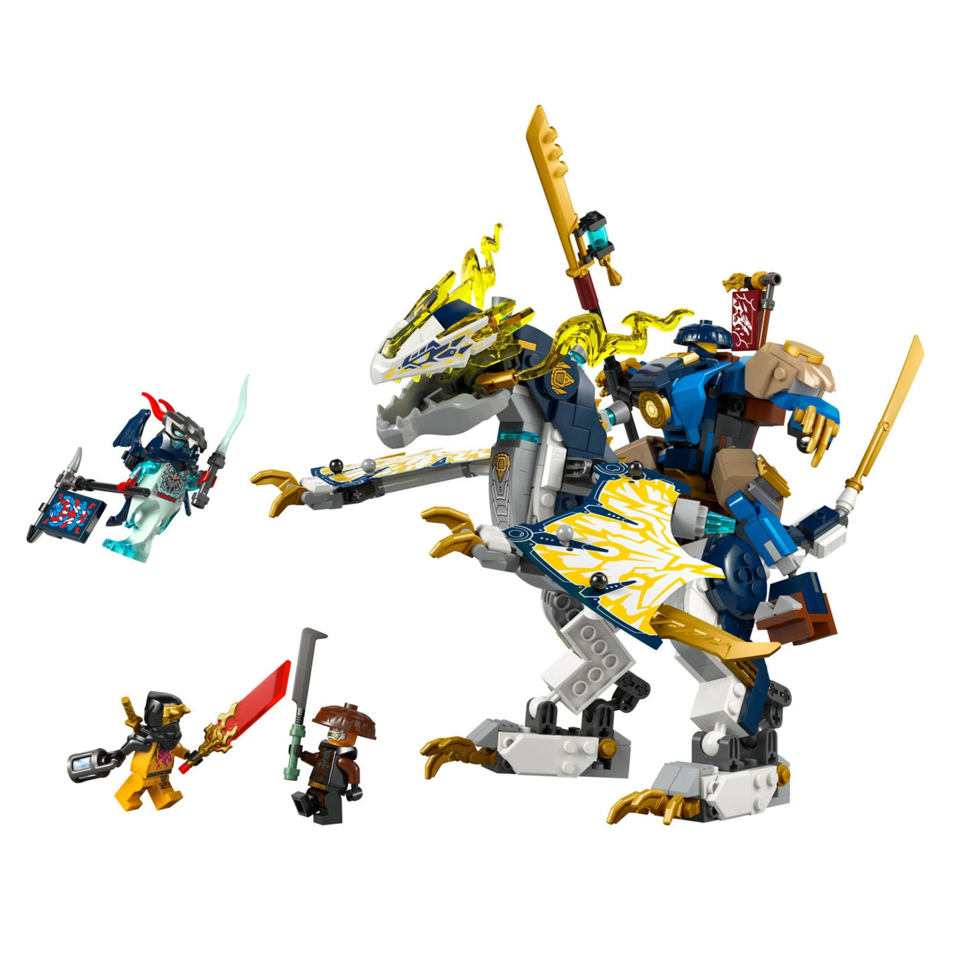 Mech cavalca-drago di Rogue visione con prospettiva laterale del set lego costruito