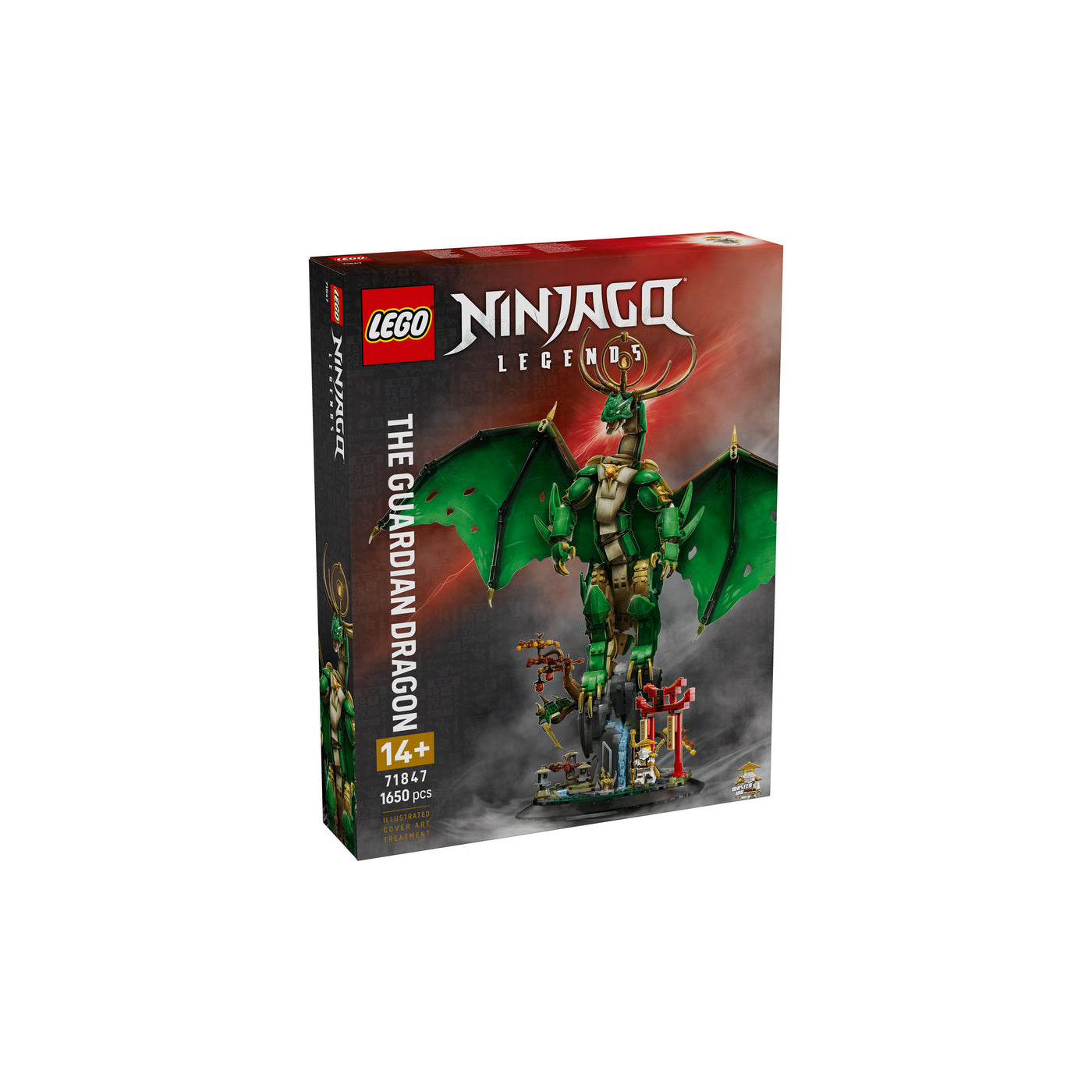 Drago-guardiano visione con prospettiva laterale della scatola del set lego