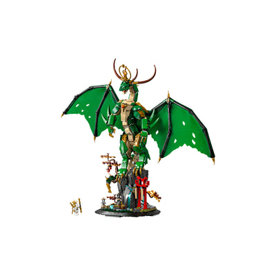 Drago-guardiano visione con prospettiva laterale del set lego costruito