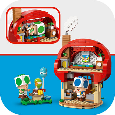 Festa a casa di Toad visione dettagli e accessori dell'interno della casa del set lego
