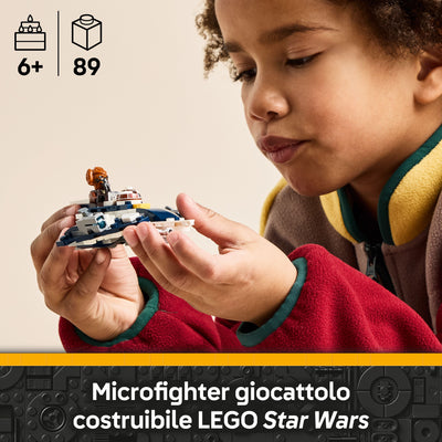 Microfighter Jedi Starfighter di Plo Koon fotografia bambino che gioca con il set lego "Microfighter giocattolo costruibile LEGO Star Wars"
