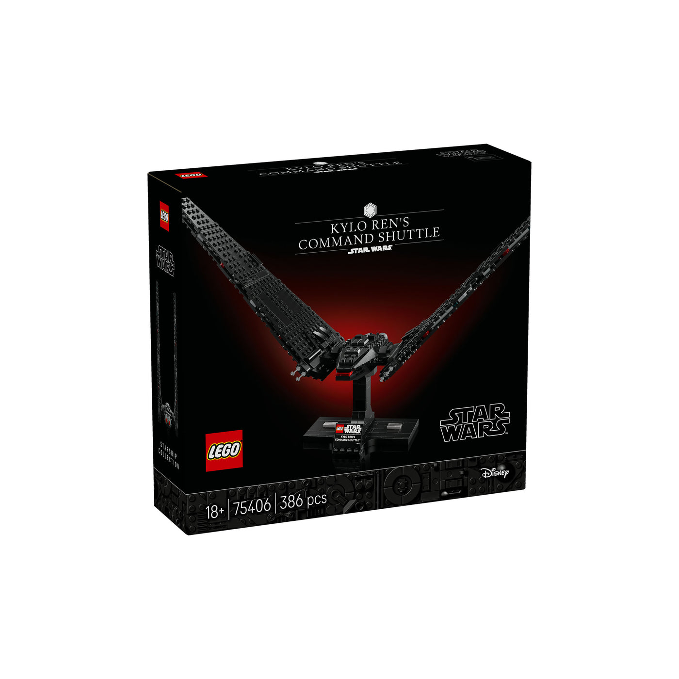 Shuttle di comando di Kylo Ren visione con prospettiva laterale della scatola del set lego