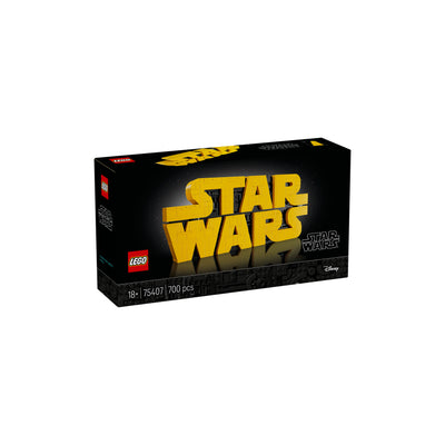 Logo Star Wars™ in mattoncini visione con prospettiva laterale della scatola del set lego