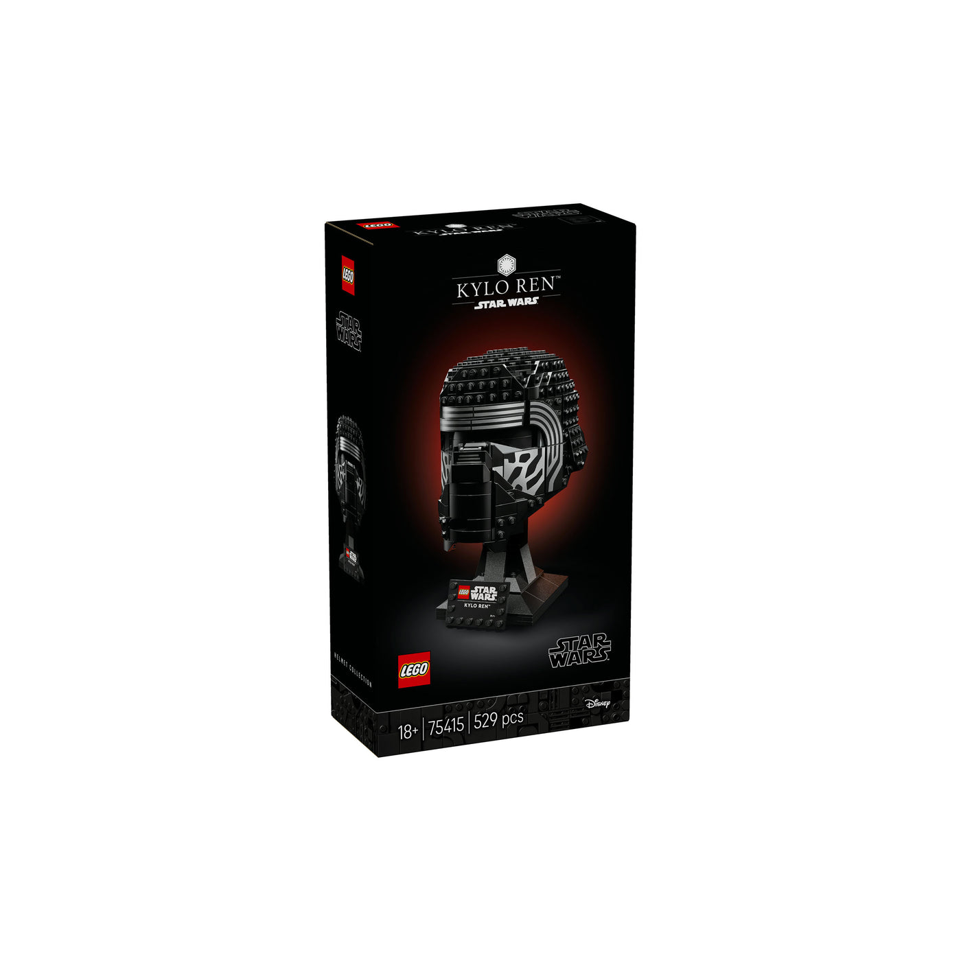 Casco di Kylo Ren visione con prospettiva laterale della scatola del set lego