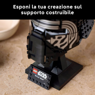 Casco di Kylo Ren visione dettaglio supporto e targhetta 