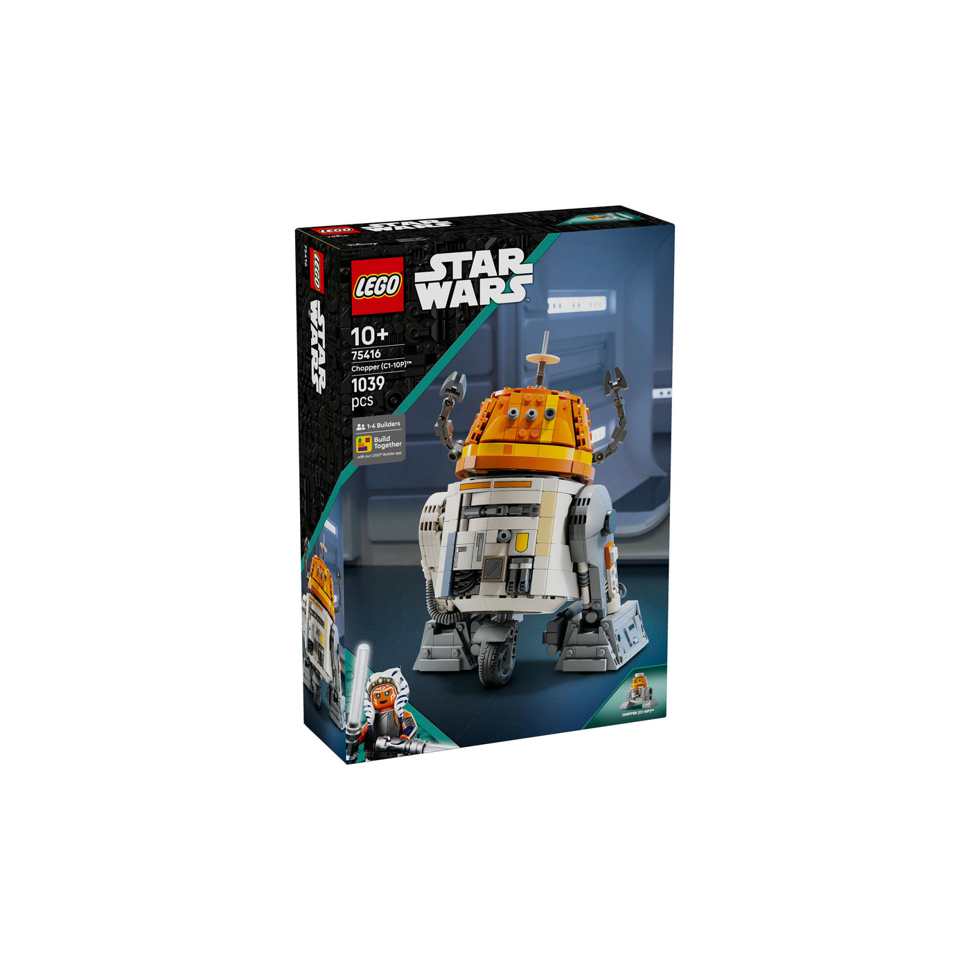 Droide astromeccanico Chopper (C1-10P)™ visione con prospettiva laterale della scatola del set lego