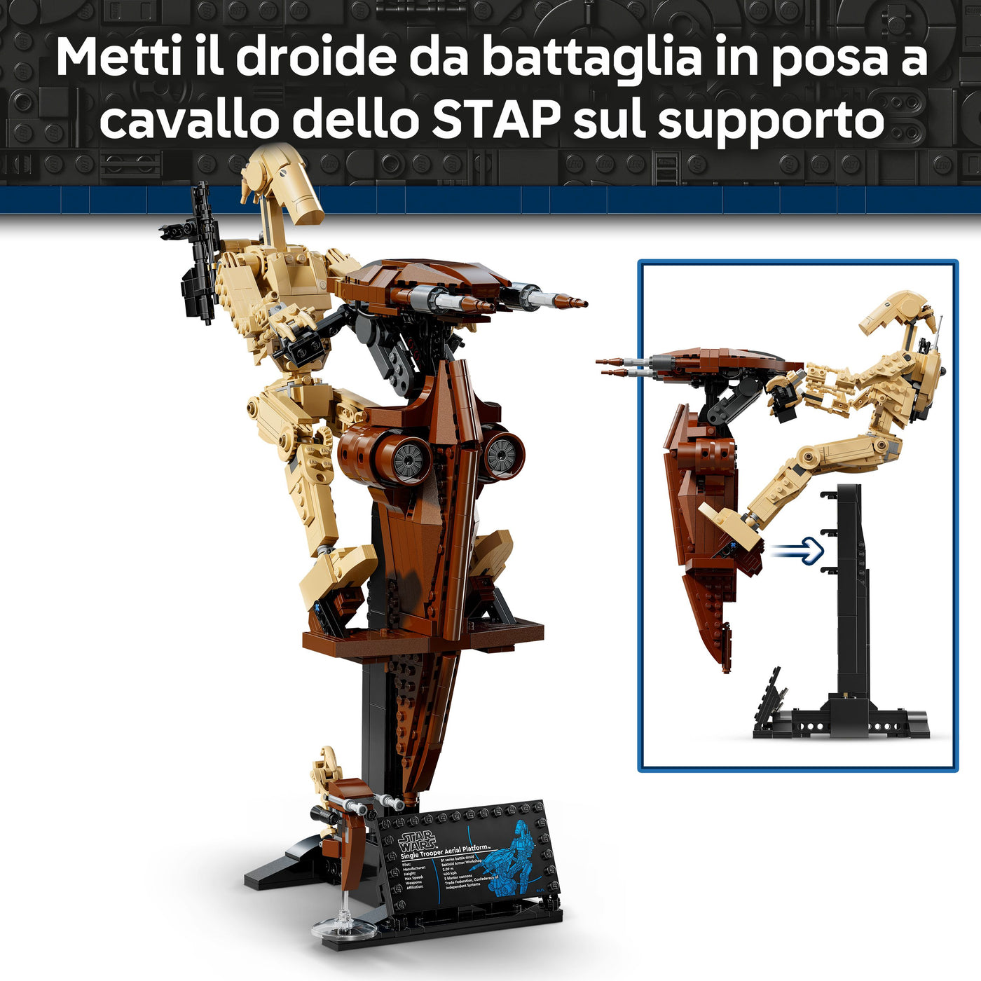 Battle Droid™ con STAP visione dettaglio posa del set lego