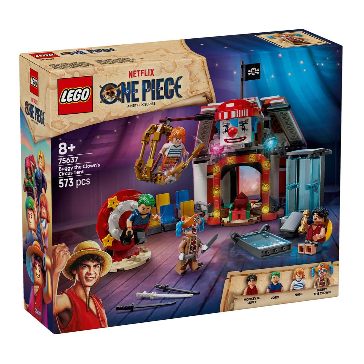 La tenda del circo di Bagy il Clown visione con prospettiva laterale della scatola del set lego 