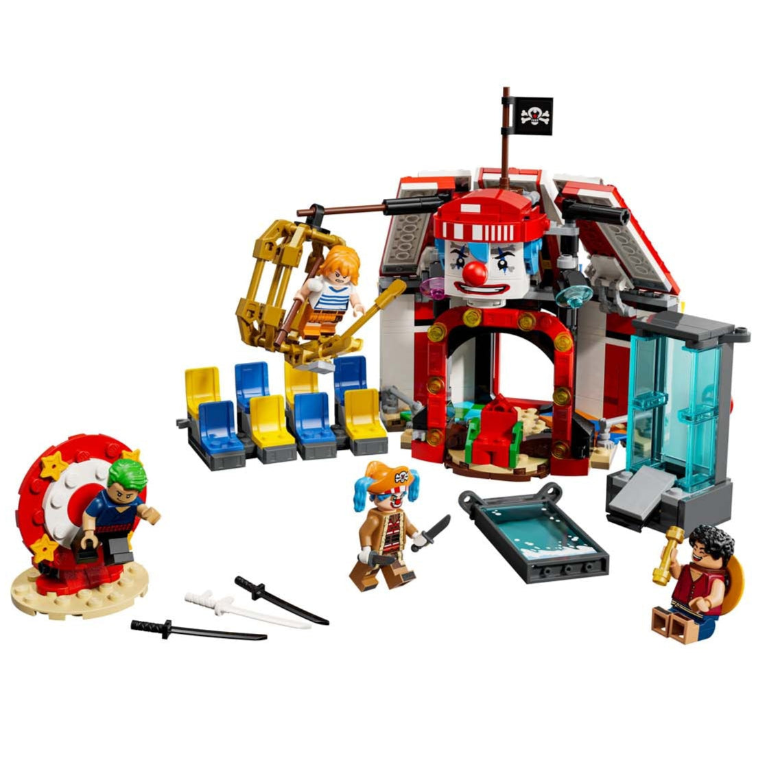 La tenda del circo di Bagy il Clown visione con prospettiva laterale del set lego costruito
