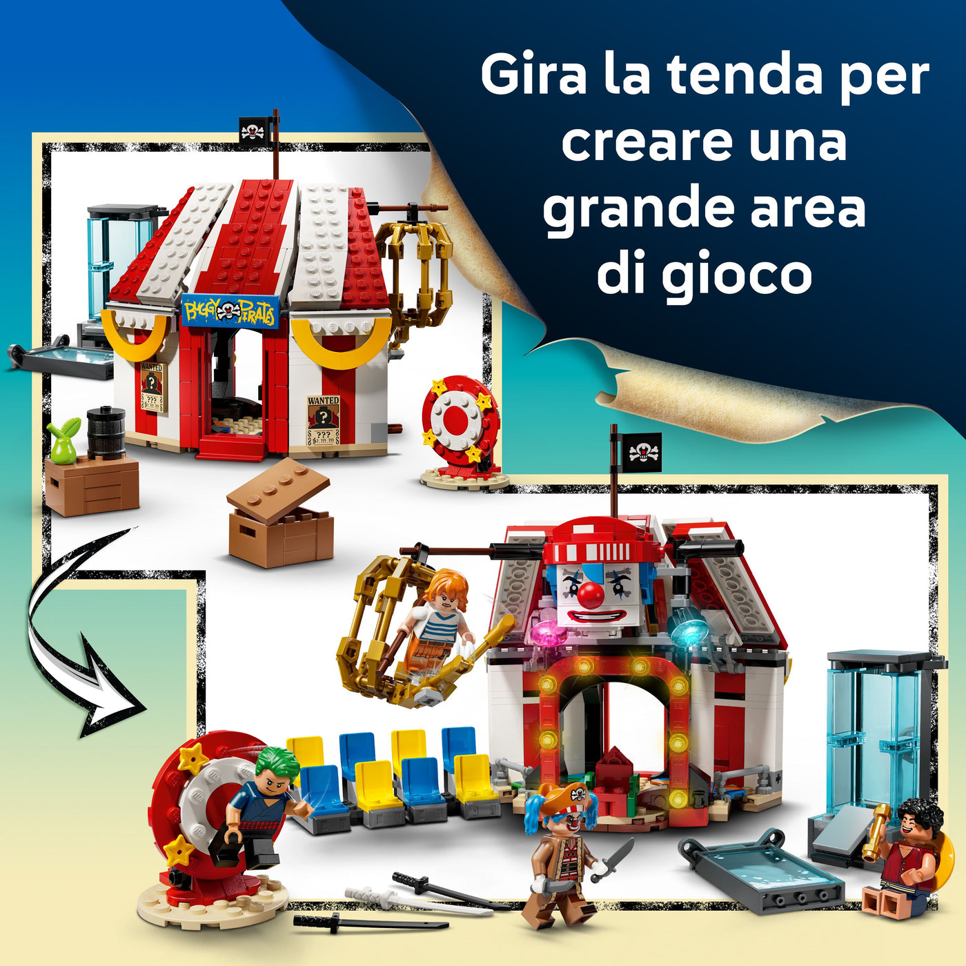 La tenda del circo di Bagy il Clown visione dettaglio tenda e interno della tenda
