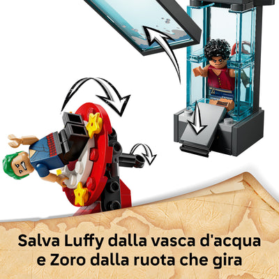 La tenda del circo di Bagy il Clown visione dettaglio vasca d'acqua e ruota che gira