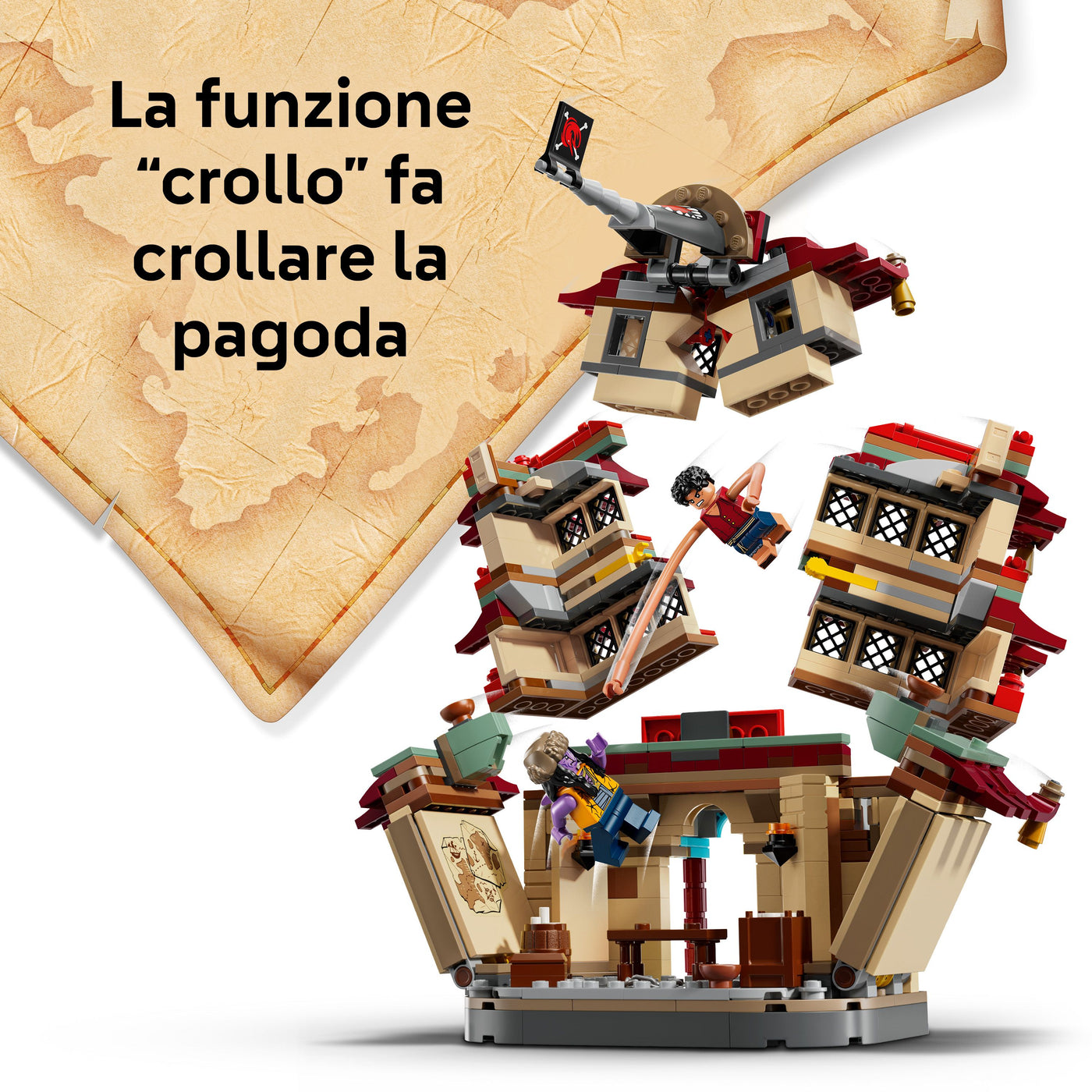 Battaglia ad Arlong Park visione dettaglio "funzione crollo" del set lego