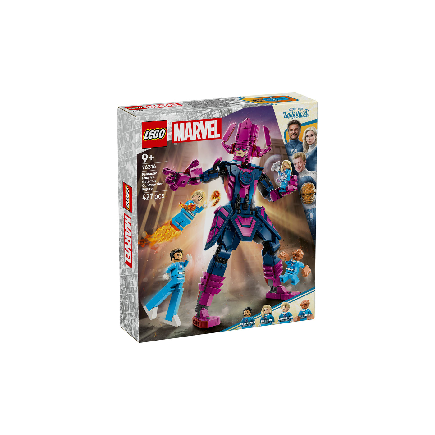 Fantastici Quattro contro personaggio costruibile di Galactus visione con prospettiva laterale della scatola del set lego 