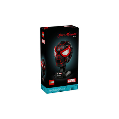 Maschera di Miles Morales visione con prospettiva laterale della scatola del set lego