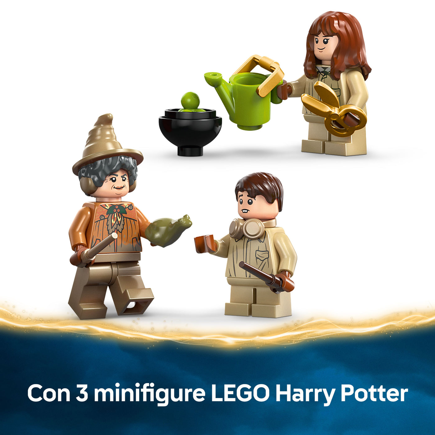 Castello di Hogwarts: lezione di erbologia visione dettaglio minifigure incluse nel set lego