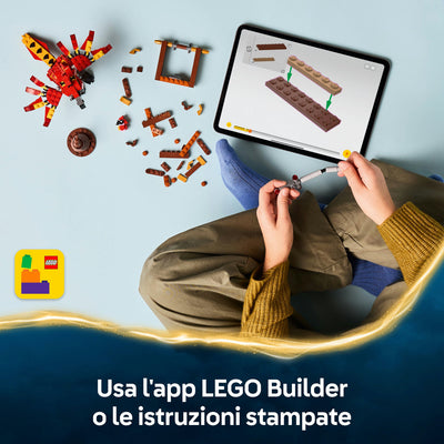 Fanny: la Fenice di Albus Silente fotografia del set lego in costruzione dall'alto "Usa l'app LEGO Builder o le istruzioni stampate"