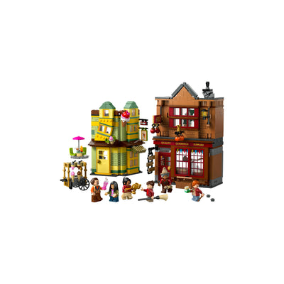 Accessori di Prima Qualità per il Quidditch e Gelateria visione con prospettiva laterale del set lego completo