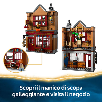 Accessori di Prima Qualità per il Quidditch e Gelateria fotografia promozionale "Scopri il manico di scopa galleggiante e visita il negozio"