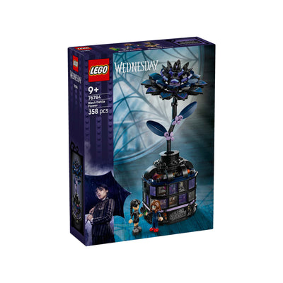 Fiore di dalia nero visione con prospettiva laterale della scatola del set lego