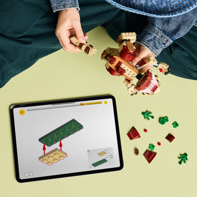 Dinosauro cucciolo Dolores: Aquilops fotografia dall'alto del set lego in costruzione