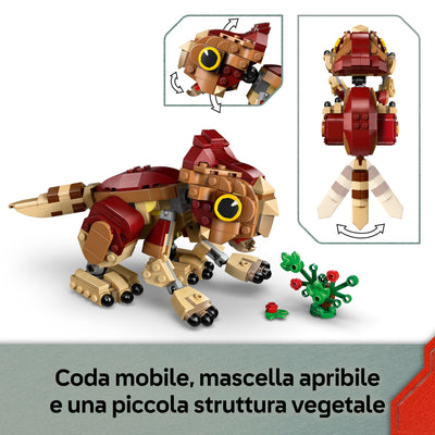 Dinosauro cucciolo Dolores: Aquilops visione "Coda mobile, mascella apribile e una piccola struttura vegetale"