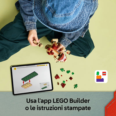 Dinosauro cucciolo Dolores: Aquilops fotografia dall'alto del set lego in costruzione "Usa l'app LEGO Builder o le istruzioni stampate"