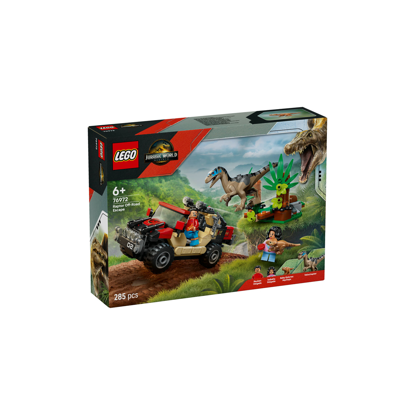 Fuga dal Raptor sul fuoristrada visione con prospettiva laterale della scatola del set lego