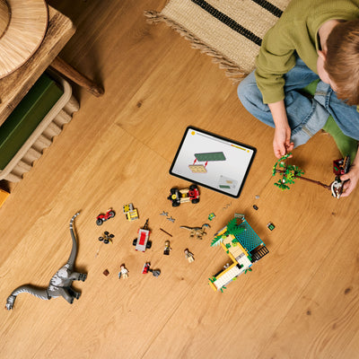 Alla ricerca del Raptor e del Titanosauro fotografia dall'alto del set lego in costruzione