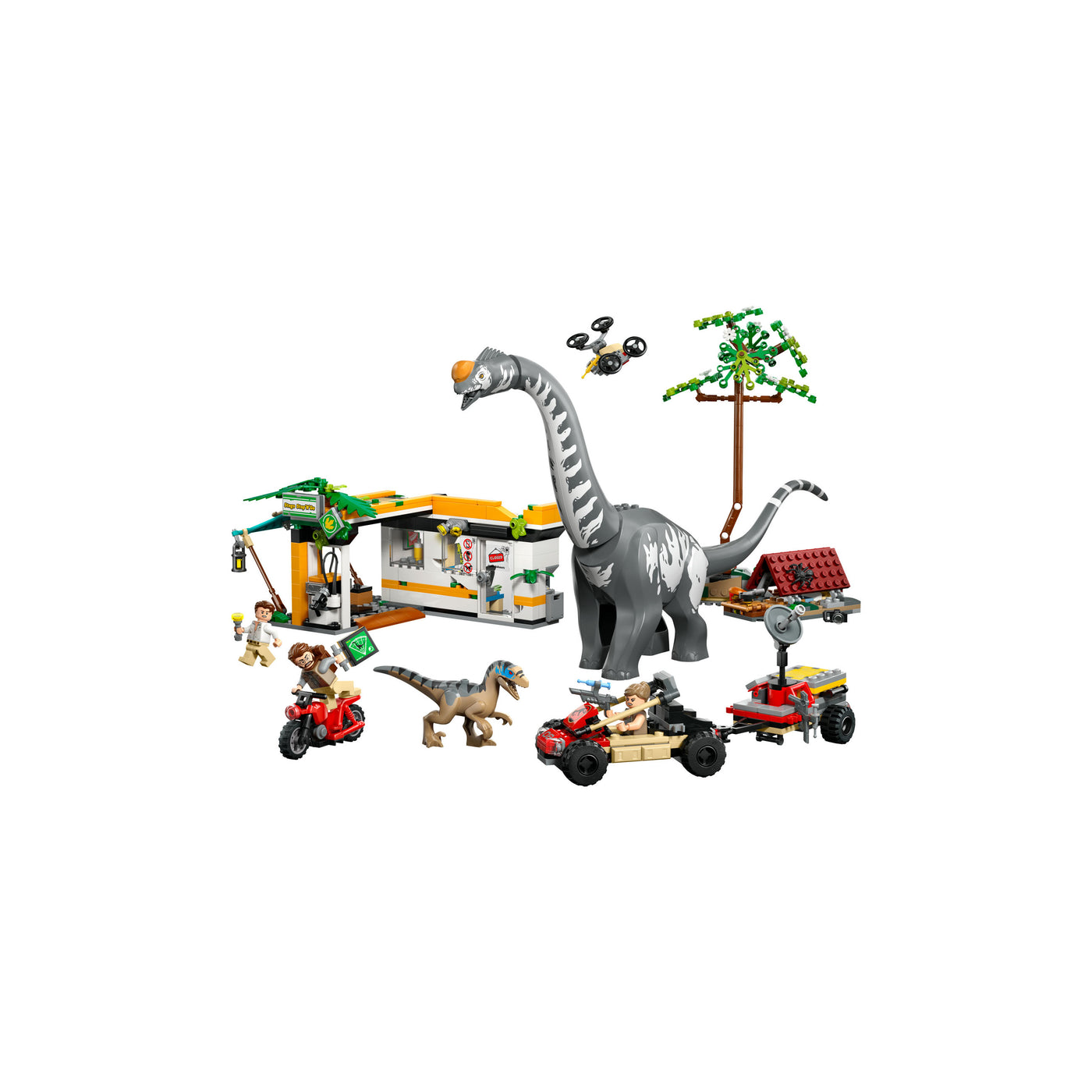 Alla ricerca del Raptor e del Titanosauro visione con prospettiva laterale del set lego costruito