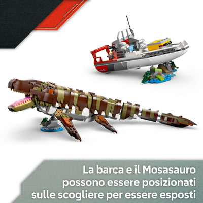L’attacco del Mosasauro in mattoncini visione dettaglio "La barda e il Mosasauro possono essere posizionati sulle scogliere per essere esposti