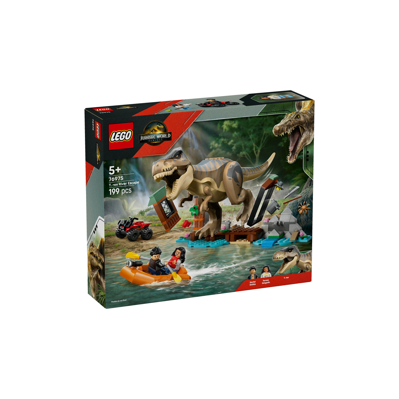 Fuga sul fiume dal T. rex visione con prospettiva laterale della scatola del set lego